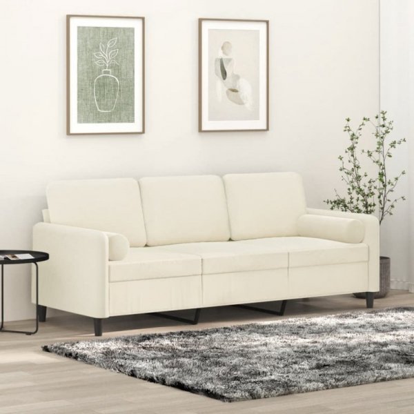 3-osobowa sofa z poduszkami, kremowa, 180 cm, aksamit
