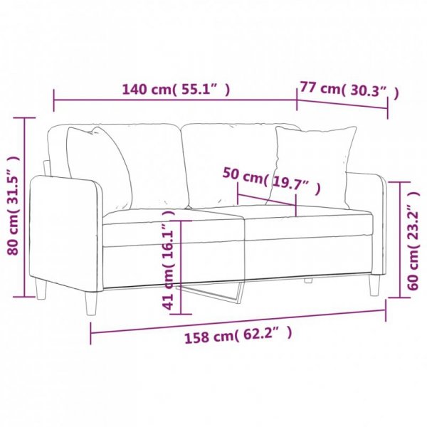 2-osobowa sofa z poduszkami, taupe, 140 cm, tkanina