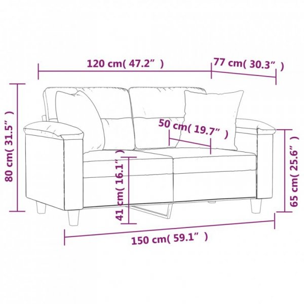 2-osobowa sofa z poduszkami, ciemnoszara, 120 cm, mikrofibra