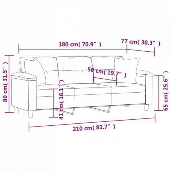 3-osobowa sofa z poduszkami, kremowa, 180 cm, mikrofibra