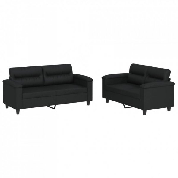 2-osobowa sofa z poduszkami, czarna, sztuczna skóra