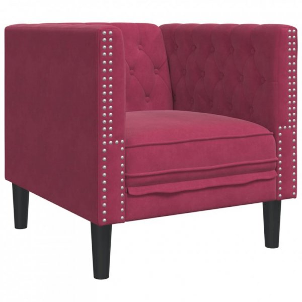 3-cz. wypoczynek Chesterfield z wałkami, bordowy, aksamit