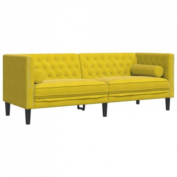 3-cz. wypoczynek Chesterfield z wałkami, żółty, aksamit