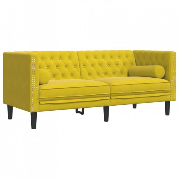 3-cz. wypoczynek Chesterfield z wałkami, żółty, aksamit