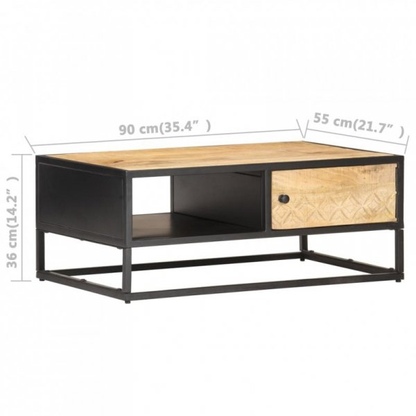 Stolik kawowy z drzwiczkami, 90x55x36 cm, surowe drewno mango