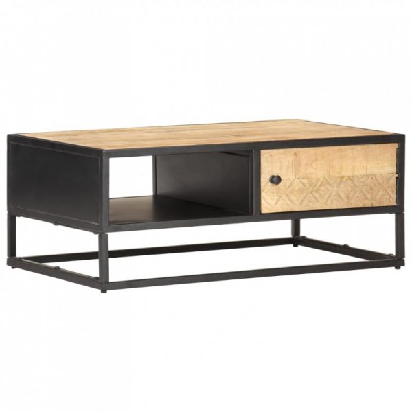 Stolik kawowy z drzwiczkami, 90x55x36 cm, surowe drewno mango