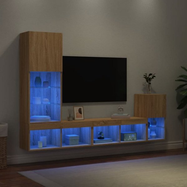 4-częściowy zestaw mebli TV z LED, dąb sonoma