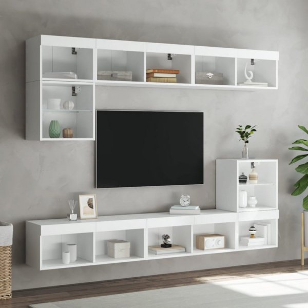 8-częściowy zestaw mebli TV z LED, biały
