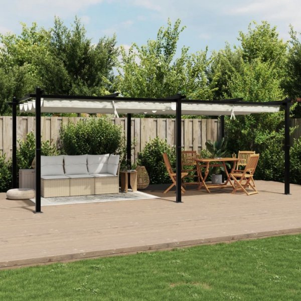 Altana ogrodowa ze zwijanym dachem, kremowa, 3x6 m, aluminium