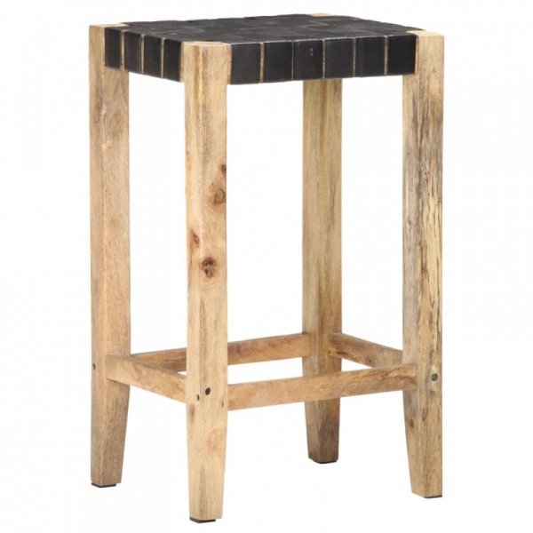 Stołki barowe, 2 szt., czarne, skóra naturalna , 75 cm