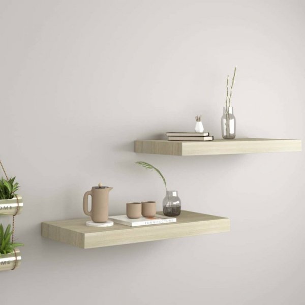 Półki ścienne, 2 szt., kolor dębowy, 50x23x3,8 cm, MDF