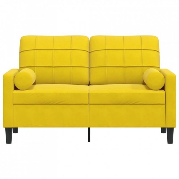2-osobowa sofa z poduszkami, żółta, 120 cm, aksamit