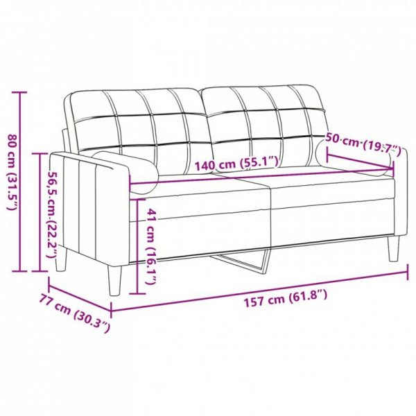 2-osobowa sofa z poduszkami, kolor niebieski, tkanina aksamit, szerokość 140 cm