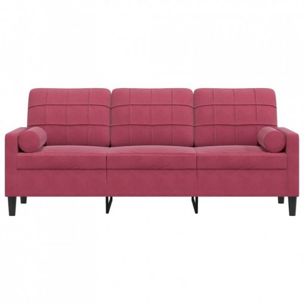 3-osobowa sofa z poduszkami, winna czerwień, 180 cm, aksamit