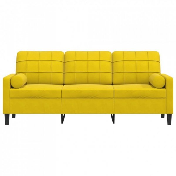3-osobowa sofa z poduszkami, żółta, 180 cm, aksamit