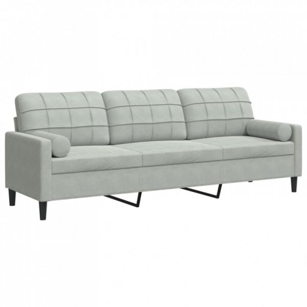 3-osobowa sofa z poduszkami, jasnoszara, 210 cm, aksamitna