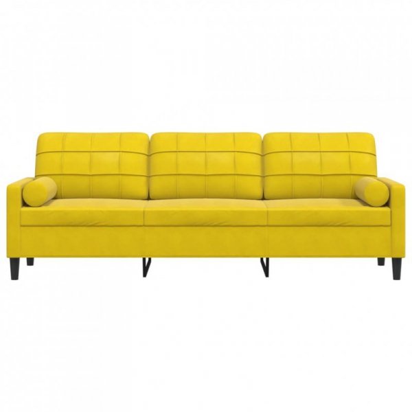 3-osobowa sofa z poduszkami, żółta, 210 cm, aksamit