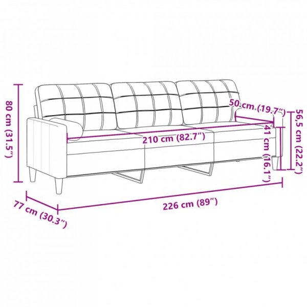 3-osobowa sofa z poduszkami, kremowa, 210 cm, aksamit