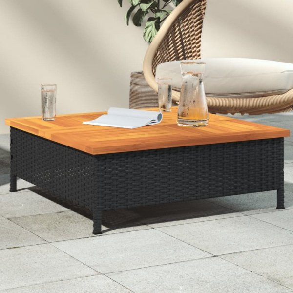 Stolik ogrodowy, czarny, 70x70x25 cm, rattan i drewno akacjowe