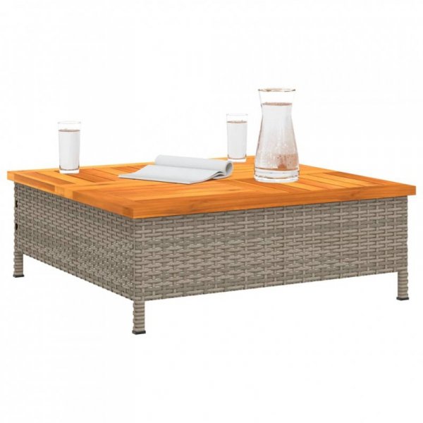 Stolik ogrodowy, szary, 70x70x25 cm, rattan i drewno akacjowe