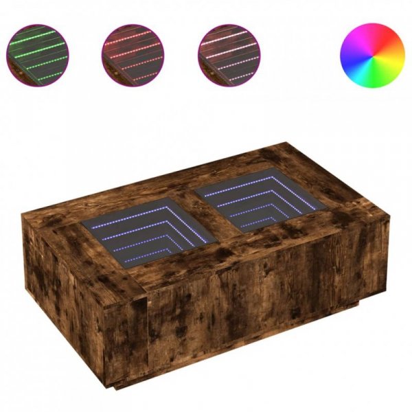Stolik kawowy z LED Infinity, przydymiony dąb, 116x69x40 cm