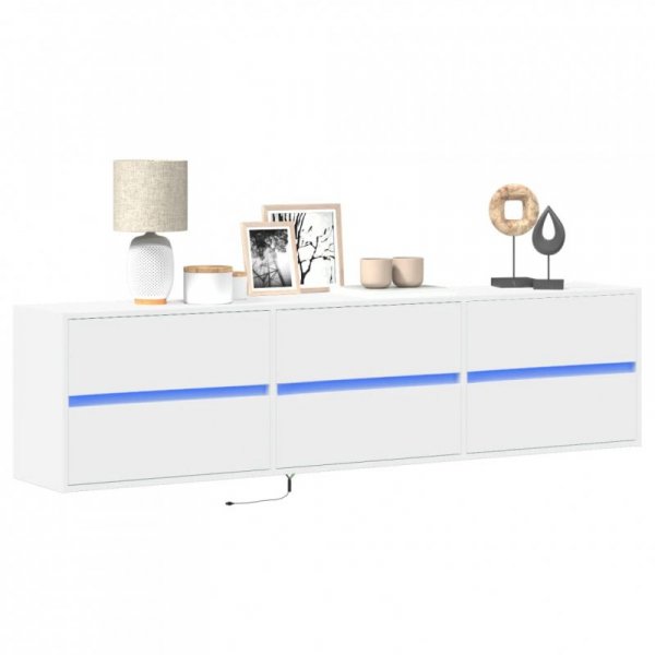 Ścienna szafka pod TV, z LED, biała, 180x31x45 cm