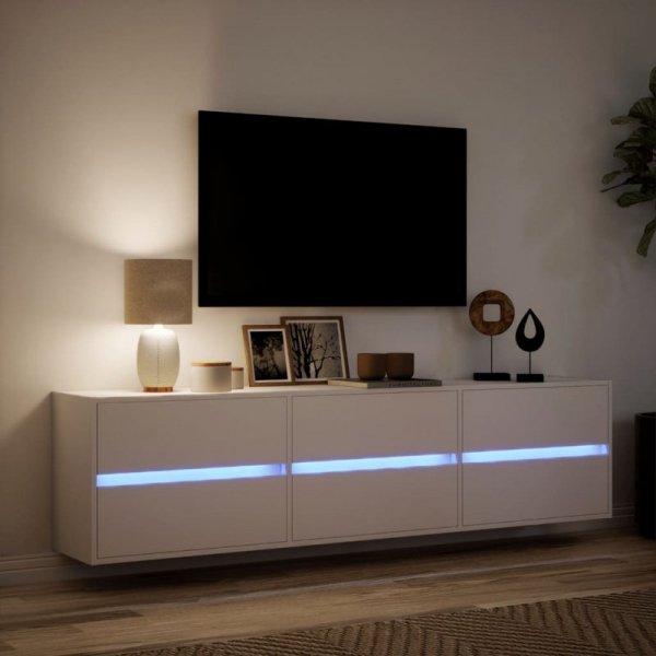Ścienna szafka pod TV, z LED, biała, 180x31x45 cm