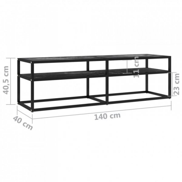 Szafka pod TV, czarny marmur, 140x40x40,5 cm, szkło hartowane