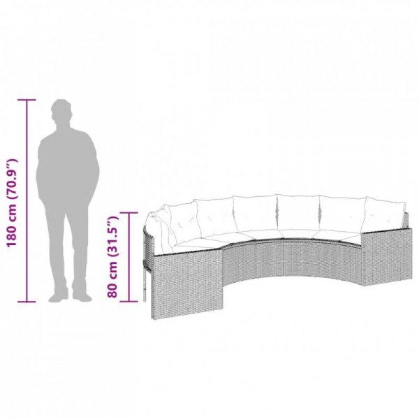 Sofa ogrodowa z poduszkami, półokrągła, czarny rattan PE