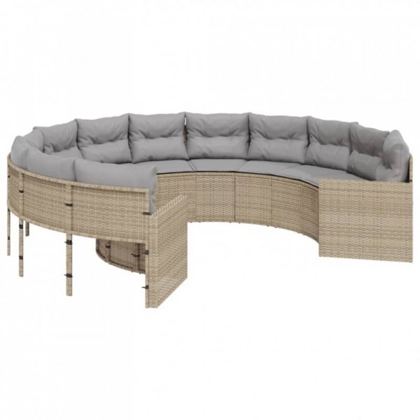 Sofa ogrodowa z poduszkami, okrągła, beżowy rattan PE