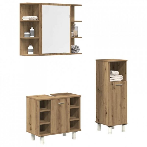 3-częściowy zestaw mebli łazienkowych, dąb artisan