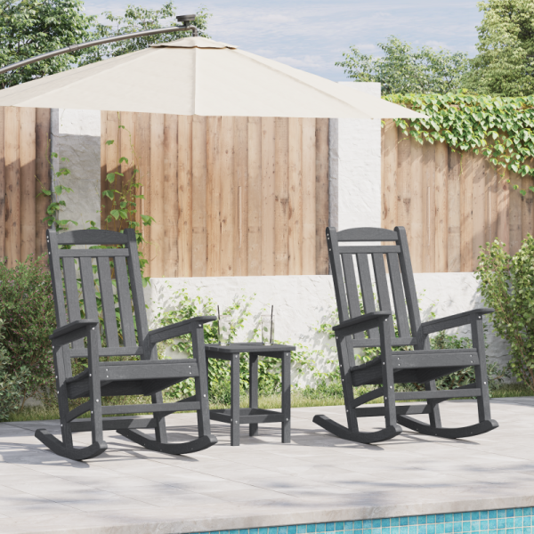 Zestaw wypoczynkowy  3 części Jasnoszary HDPE, Krzesło bujane  Jasnoszare 70x92x108 cm HDPE, Stolik boczny  Jasnoszary 38x38x45 cm HDPE