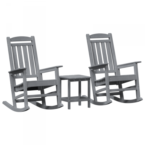 Zestaw wypoczynkowy  3 części Jasnoszary HDPE, Krzesło bujane  Jasnoszare 70x92x108 cm HDPE, Stolik boczny  Jasnoszary 38x38x45 cm HDPE