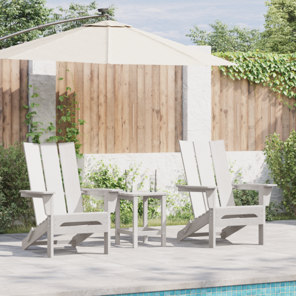 Zestaw wypoczynkowy  3-częściowy Biały HDPE, Składane krzesło Adirondack  Białe 74.5x80.5x90 cm HDPE, Stolik boczny  Adirondack Biały 38x38x45 cm HDPE