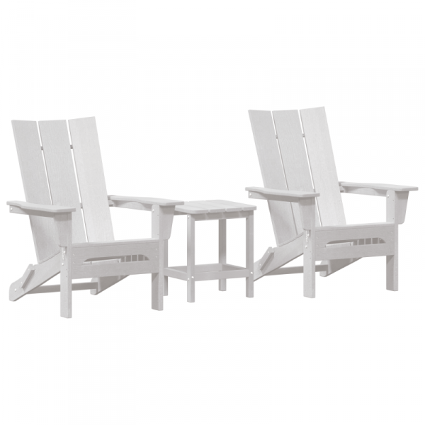 Zestaw wypoczynkowy  3-częściowy Biały HDPE, Składane krzesło Adirondack  Białe 74.5x80.5x90 cm HDPE, Stolik boczny  Adirondack Biały 38x38x45 cm HDPE