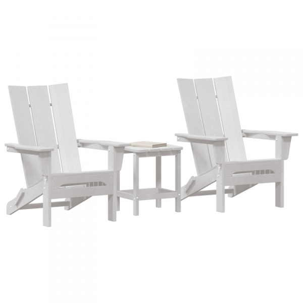 Zestaw wypoczynkowy  3-częściowy Biały HDPE, Składane krzesło Adirondack  Białe 74.5x80.5x90 cm HDPE, Stolik boczny  Adirondack Biały 38x38x45 cm HDPE