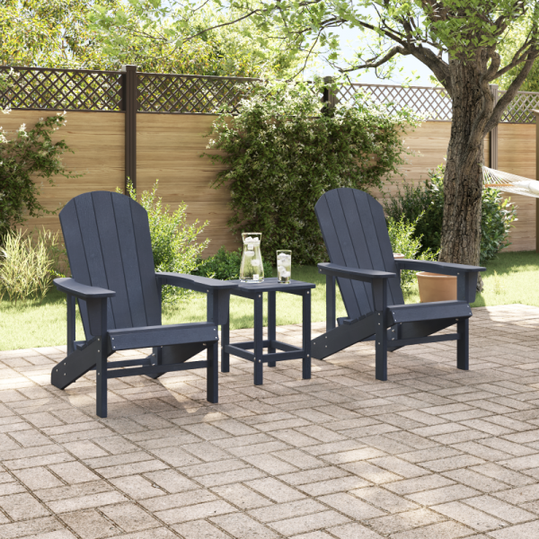 Zestaw ogrodowy  3 elementowy Granatowy HDPE, Krzesło Adirondack  Granatowe 74x82x91 cm HDPE, Stolik boczny  Granatowy 38x38x46 cm HDPE