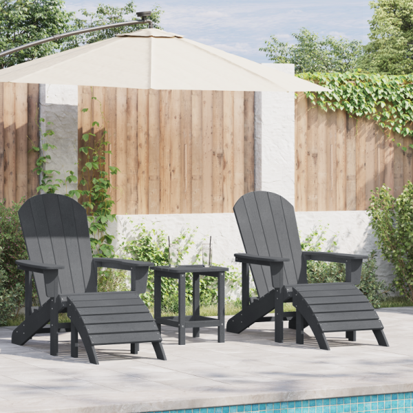 Krzesła Adirondack z podnóżkami 2 szt. Jasnoszare HDPE,  Krzesło Adirondack z podnóżkiem Jasnoszare HDPE