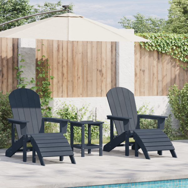 3-częściowy zestaw wypoczynkowy do ogrodu granatowy HDPE,  Krzesło Adirondack z podnóżkiem granatowy HDPE,  Stolik boczny Adirondack granatowy 38x38x46 cm HDPE