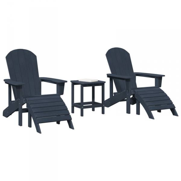 3-częściowy zestaw wypoczynkowy do ogrodu granatowy HDPE,  Krzesło Adirondack z podnóżkiem granatowy HDPE,  Stolik boczny Adirondack granatowy 38x38x46 cm HDPE