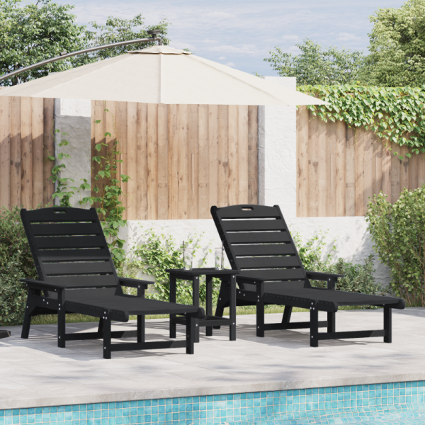 Leżaki słoneczne 2 szt. czarny 162x53x98,5 cm HDPE,  Leżak słoneczny czarny 53x162x98,5 cm HDPE