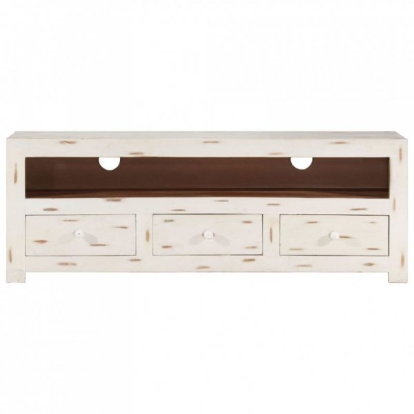 Szafka pod TV z litego drewna akacjowego, 110x30x40 cm, biała