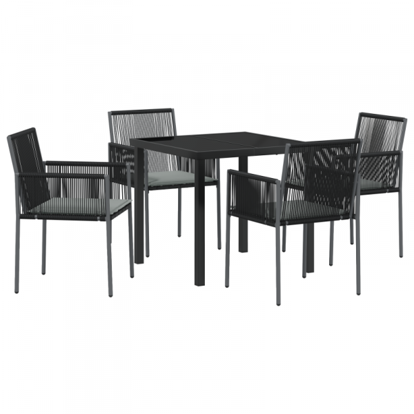 Zestaw 3 Czarny Rattan PE, Stal, Tkanina poliester Standardowy