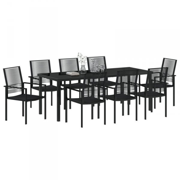 Zestaw 9-elementowy do jadalni ogrodowej Czarny PVC Rattan