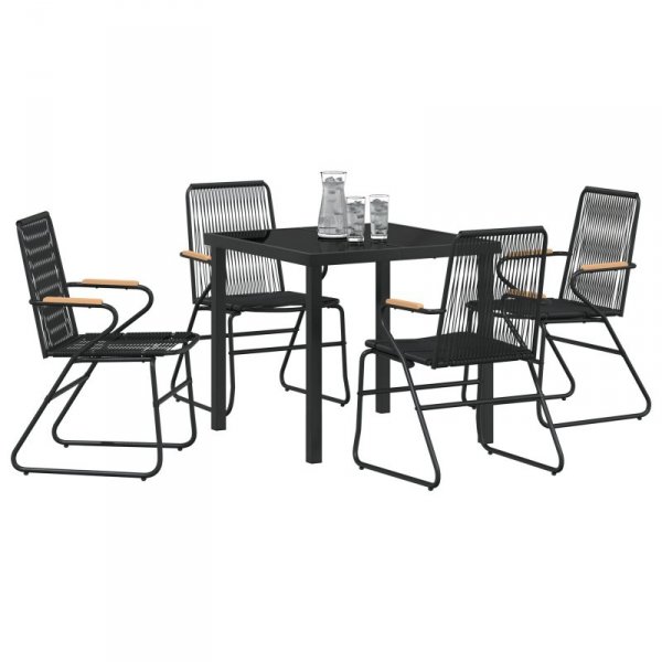 Zestaw 5-częściowy do jadalni w ogrodzie Czarny rattan PVC