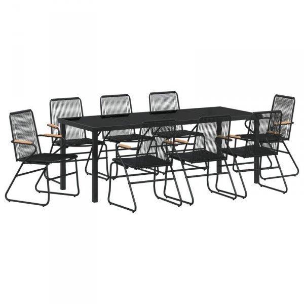 Zestaw Jadalniany  9 Części Czarny Rattan PVC