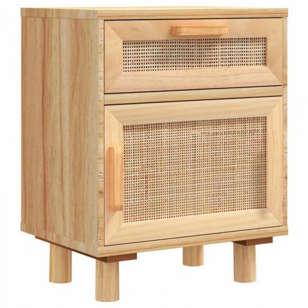 Szafki nocne, 2 szt., brązowe, lite drewno sosnowe i rattan