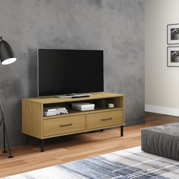 Szafka pod TV OSLO, metalowe nóżki, brązowa, sosnowa