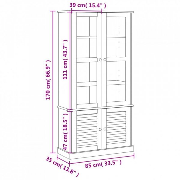 Witryna VIGO, 85x35x170 cm, lite drewno sosnowe
