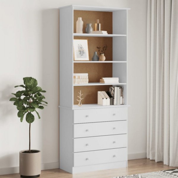 Biblioteczka z szufladami ALTA, biała, 77x35x186,5 cm, sosna